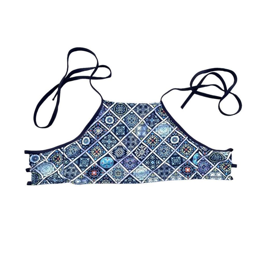 No Brand Swim Suit top, strappy blue Mandella pattern womens size Small